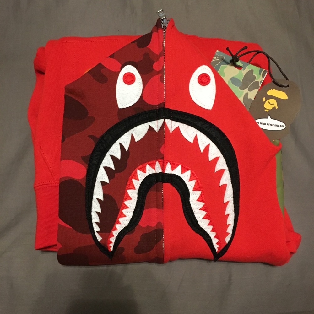 SOLD Bape Shark Hoodie - Red Half Camo